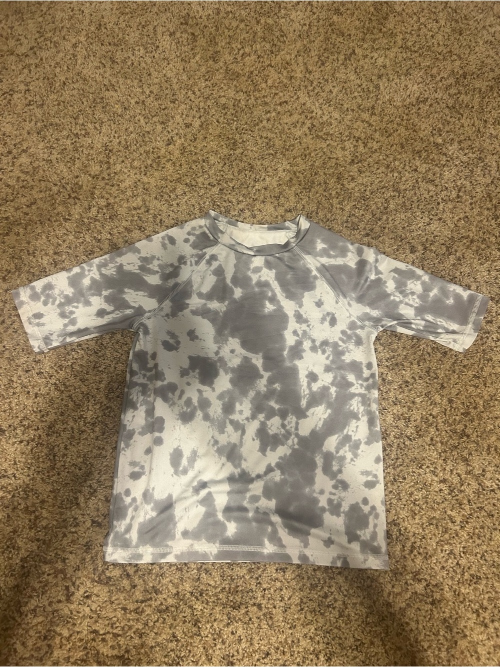 Gray and White Tie-Dye Short Sleeve rash guard summer swim boys medium 8-10